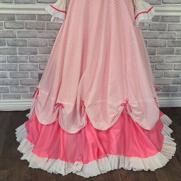 Vintage Pink 70s Dress Gown Prairie Cottage Victorian Period Costume Handmade - Picture 9 of 9